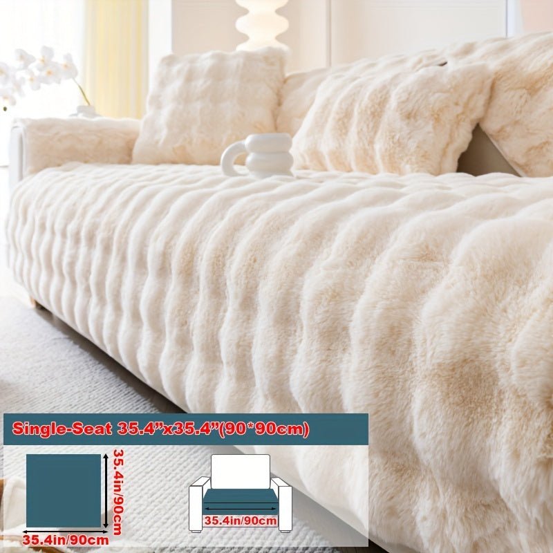 1pc Imitation Rabbit Long Plush Sofa Cover For Winter Warmth, Thickened Plush, Soft Couch Cover Sofa Slipcover Suitable For Non Slip Furniture Protective Covers For Living Rooms, Bedrooms, And Offices Home Decor - Ammpoure Wellbeing