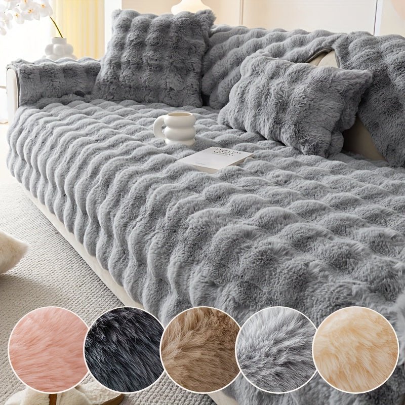 1pc Imitation Rabbit Long Plush Sofa Cover For Winter Warmth, Thickened Plush, Soft Couch Cover Sofa Slipcover Suitable For Non Slip Furniture Protective Covers For Living Rooms, Bedrooms, And Offices Home Decor - Ammpoure Wellbeing