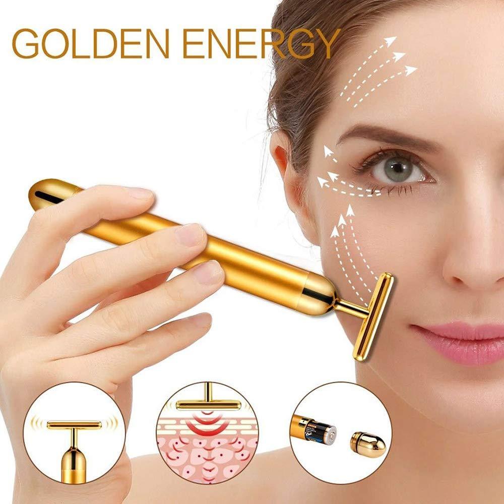 24k Gold Face Lift Bar Roller Vibration Slimming Massager Facial Stick Facial Beauty Skin Care T Shaped Vibrating Tool - Ammpoure Wellbeing