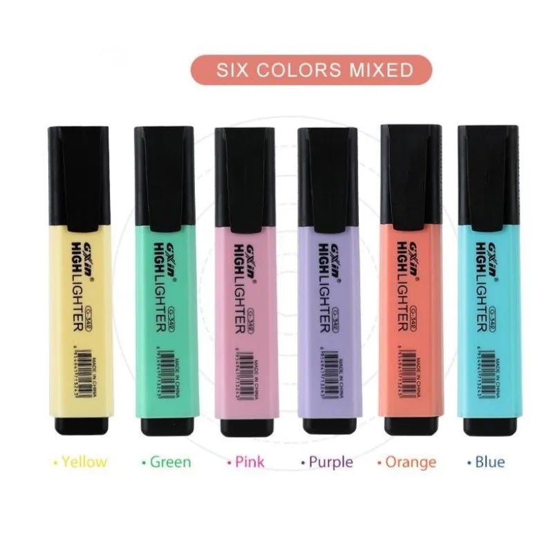 6 PCS Highlighter Markers 6 Fluorescent Macaroon Colors,High Quality Rectangular Marker Student Stationery Office School Art Use - Ammpoure Wellbeing