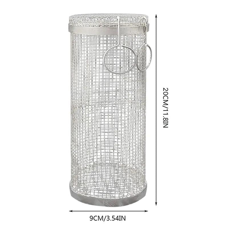 Basket Stainless Steel Rolling Grilling Basket Wire Mesh Cylinder Grill Basket Portable Round Outdoor Camping Barbecue Rack - Ammpoure Wellbeing