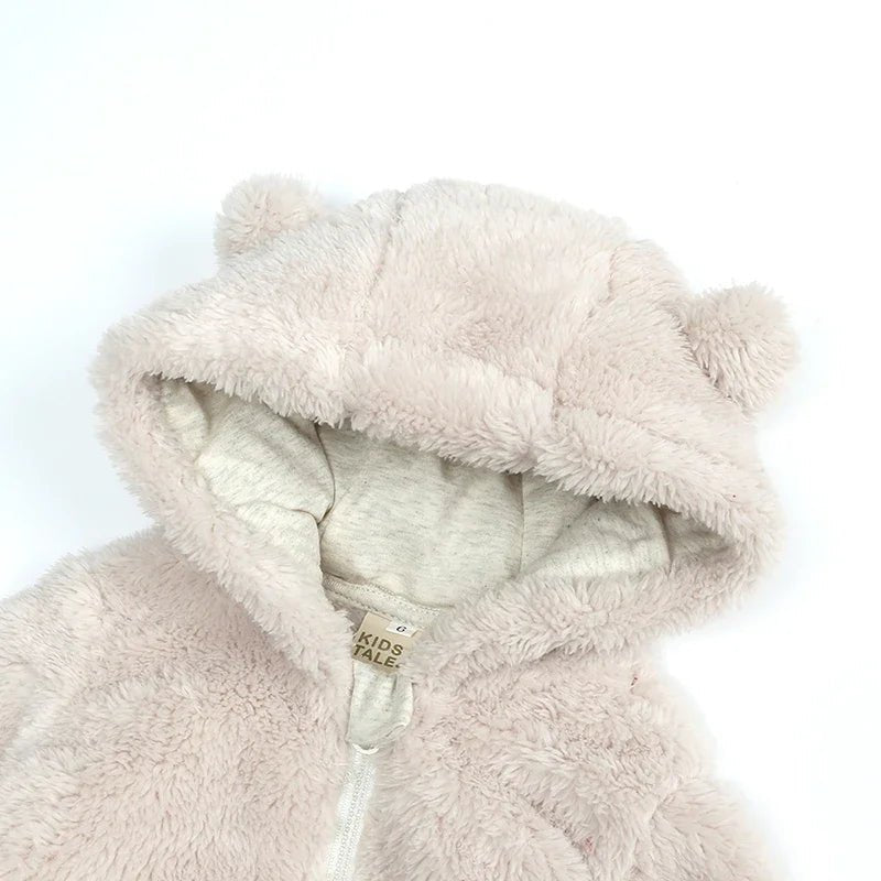New born Baby Winter Fleece Romper Solid Hooded Thick Infant Outfits For 0 - 24M Casual Jumpsuit Boy Girl Warm Clothes - Ammpoure Wellbeing