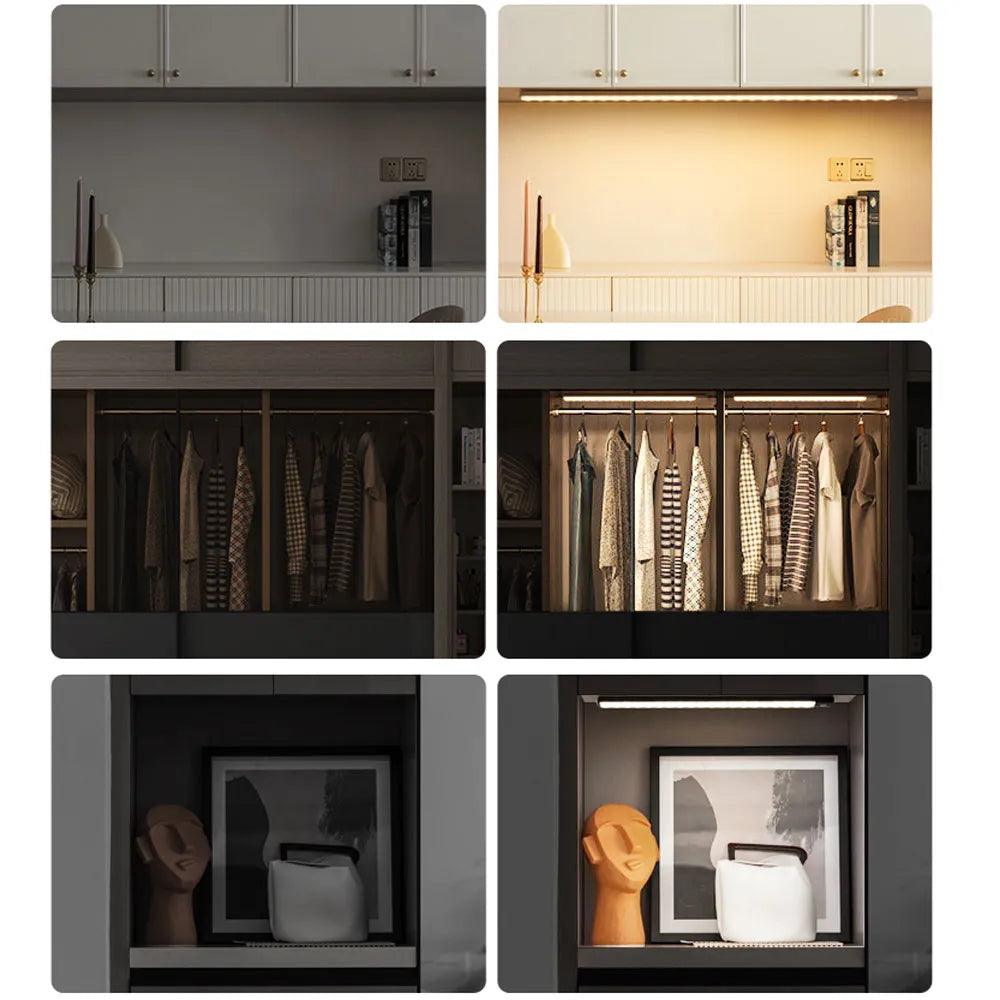 Night Light Motion Sensor Light Wireless USB Under Cabinet Light For Cabinet Bedroom Wardrobe Indoor Lighting 3color in One Lamp - Ammpoure Wellbeing