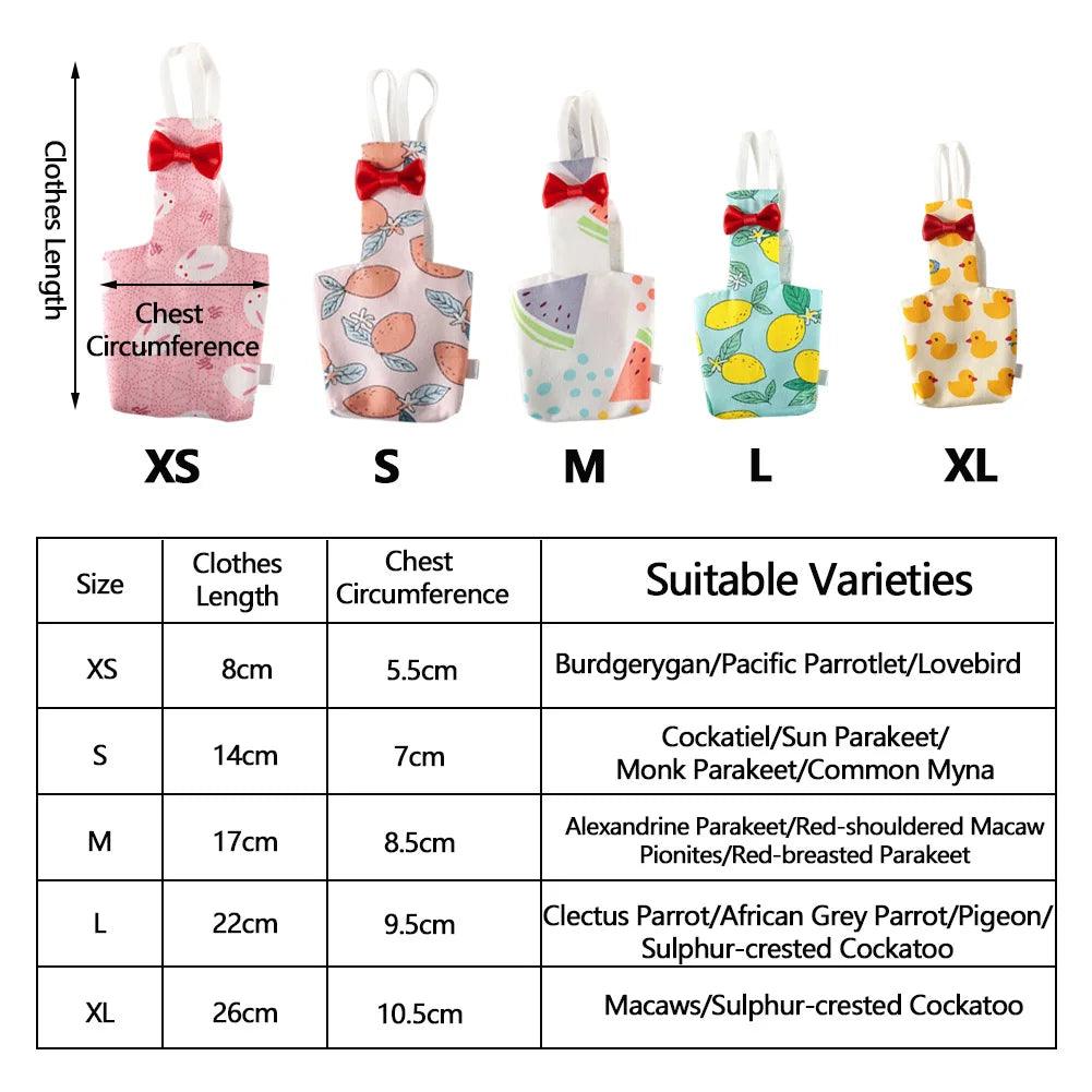 Parrot Diaper with Bowtie Cute Colorful Fruit Floral Cockatiel Pigeons Small Medium Large Pet Birds Flight Suit Clothes Washable - Ammpoure Wellbeing