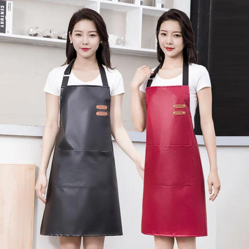 PU Leather Waterproof and Oil Resistant Apron Kitchen Workwear Home Cooking Cleaning Unisex Sleeveless Apron Adjustable - Ammpoure Wellbeing 🇬🇧