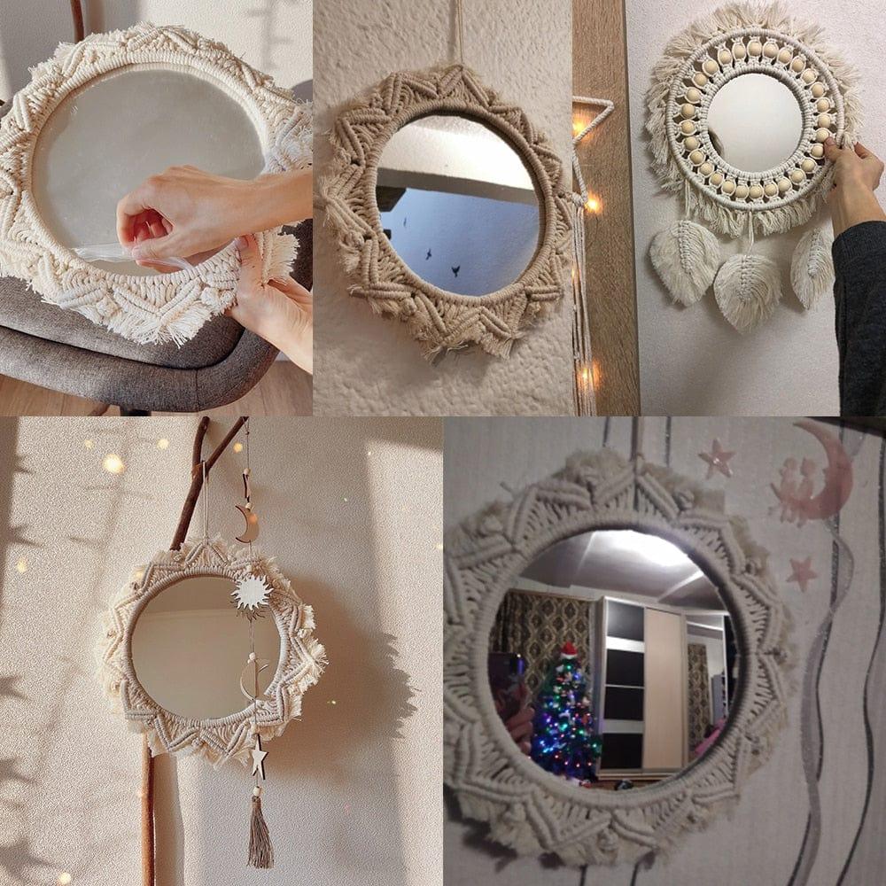 Round Mirror Decorative Mirrors Aesthetic Room Decor Hanging Wall Mirror for Bedroom Living Room House Decoration - Ammpoure Wellbeing