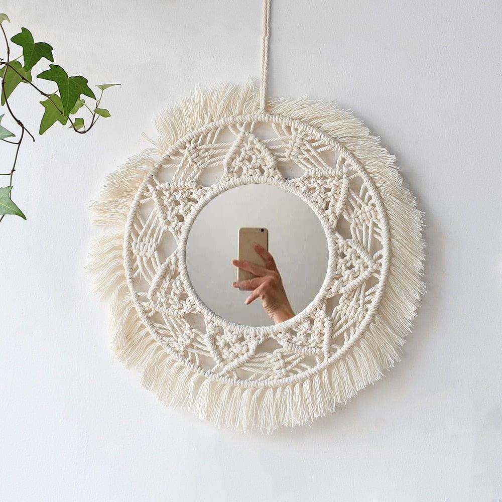 Round Mirror Decorative Mirrors Aesthetic Room Decor Hanging Wall Mirror for Bedroom Living Room House Decoration - Ammpoure Wellbeing