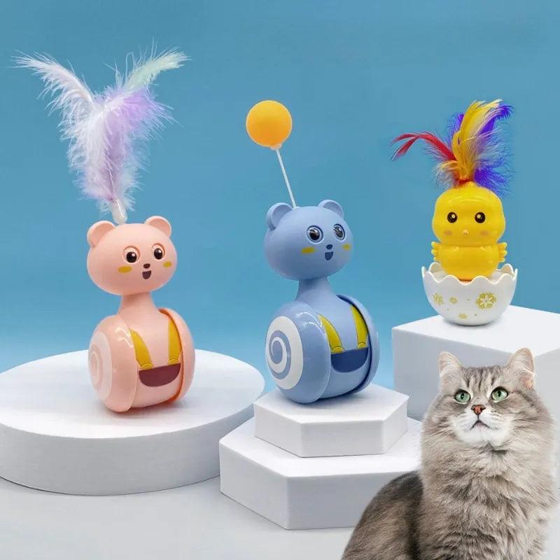 Tumbler Toy Cat Interactive Ball Toy Pet Teaser Stick Colorful Feather Funny Pet Products Playing Supplies - Ammpoure Wellbeing